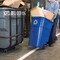 Blue 50-Gallon Wheeled Recycling Bin with Hinged Locking Lid and Molded Wheels